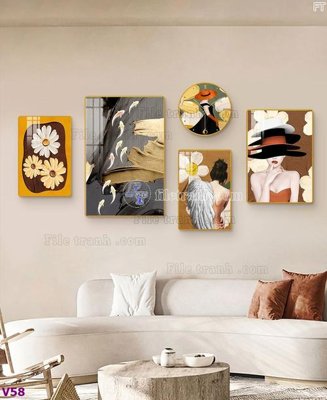 File tranh File tranh đồng hồ nhiều tấm V58 (gốc) chủ đề con người