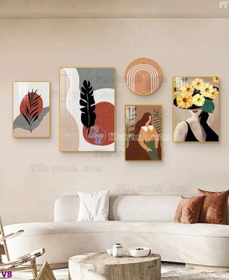 File gốc File tranh đồng hồ nhiều tấm V8 (trang trí) phòng trẻ em