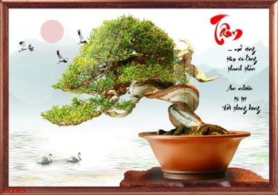 File gốc File tranh chậu mai bonsai 392BS (in tráng gương) hiện đại