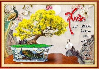 File ảnh File tranh chậu mai bonsai 401BS (gốc) cho trang trí nội thất