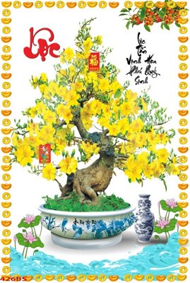 File tranh File tranh chậu mai bonsai 426BS (bản gốc) treo phòng ăn