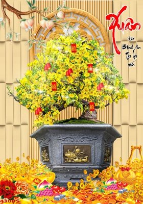 File tranh File tranh chậu mai bonsai 430BS (bản gốc) trang trí văn phòng