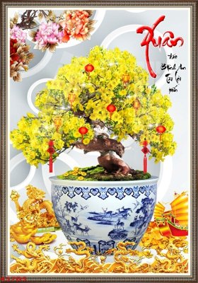 File in trần File tranh chậu mai bonsai 437BS (file gốc) hoa văn 3D
