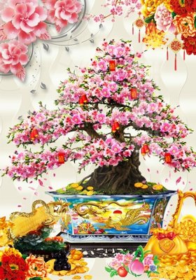 File gốc File tranh chậu mai bonsai 452BS (thiết kế) độc quyền