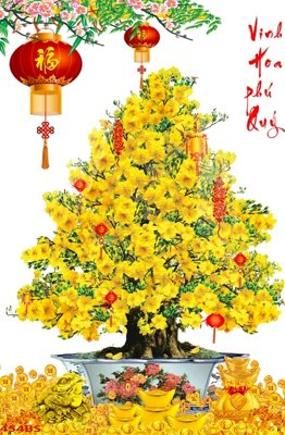 Ảnh gốc File tranh chậu mai bonsai 454BS (độ nét cao) in tráng gương