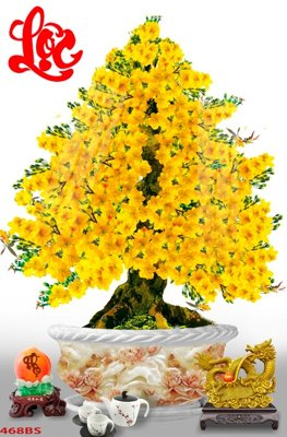 File in mica File tranh chậu mai bonsai 468BS (bản gốc) làm vách ngăn