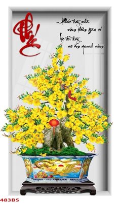 File in lụa File tranh chậu mai bonsai 483BS (hoa văn) File tranh chậu mai bonsai 483BS