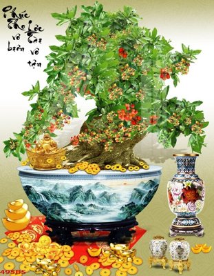 File tranh File tranh chậu mai bonsai 495BS (bản gốc) trang trí văn phòng