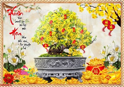 File tranh File tranh chậu mai bonsai 500BS (bản gốc) in canvas
