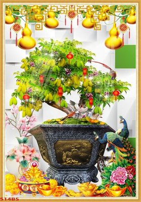 File gốc File tranh chậu mai bonsai 514BS (in tráng gương) ốp tường