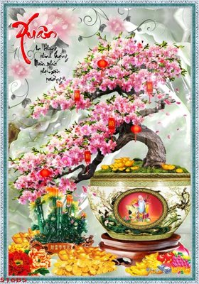 File ảnh File tranh chậu mai bonsai 516BS (gốc) in PP, decal