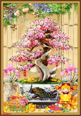 File in mica File tranh chậu mai bonsai 530BS (bản gốc) làm vách ngăn