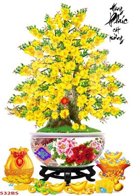 File tranh gốc File tranh chậu mai bonsai 532BS chủ đề hiện đại