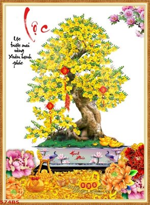 Download file gốc File tranh chậu mai bonsai 574BS (in lụa) nghệ thuật