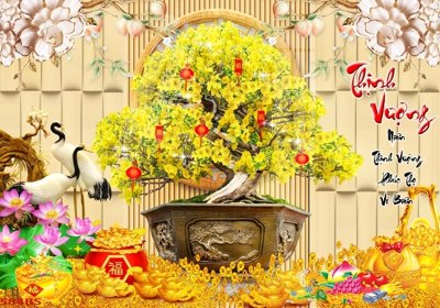 File gốc File tranh chậu mai bonsai 584BS (in lụa) tranh phong thủy