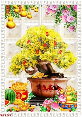 File tranh File tranh chậu mai bonsai 597BS (ảnh gốc) in trần nhà