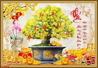 File PSD File tranh chậu mai bonsai 617BS (bản gốc) cho nhà in