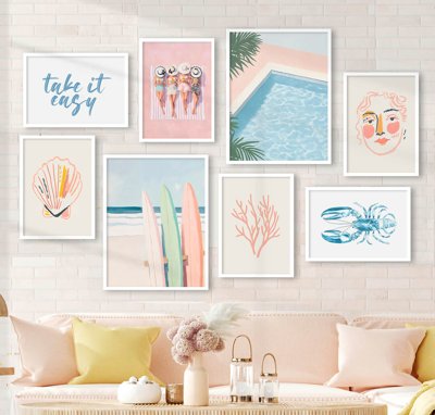 Hình ảnh file gốc File tranh bộ nhiều tấm in nhà hàng khách sạn tối giản A1402 (chất lượng cao)