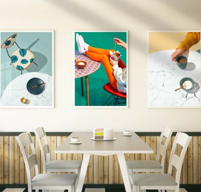 File gốc File tranh bộ nhiều tấm in nhà hàng khách sạn tối giản A1643 (phiên bản chuẩn) để in ấn