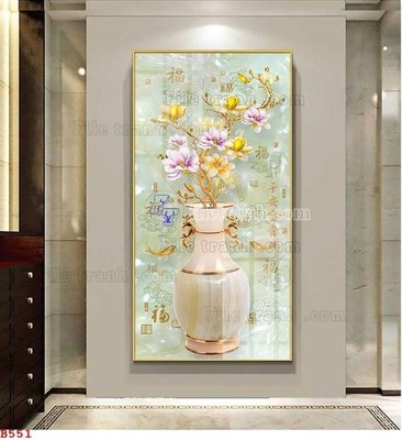 File tranh gốc in trần nhà File tranh bình hoa B551 3D