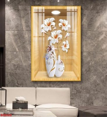 Download file gốc File tranh bình hoa 5D ô trưng bày đèn rọi B5D102 (in mica) trang trí
