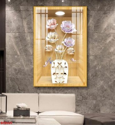 File in trần File tranh bình hoa 5D ô trưng bày đèn rọi B5D107 (file gốc) hoa văn 3D