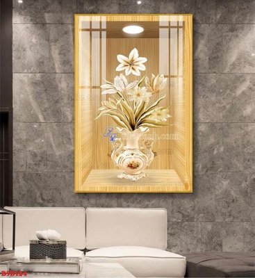 File tranh File tranh bình hoa 5D ô trưng bày đèn rọi B5D124 (gốc) in trên kính