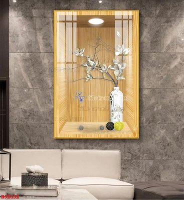 File gốc File tranh bình hoa 5D ô trưng bày đèn rọi B5D132 (in lụa) tranh phong thủy