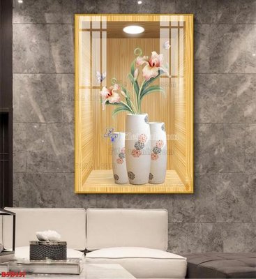 File gốc File tranh bình hoa 5D ô trưng bày đèn rọi B5D137 (cho in UV) siêu nét