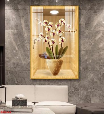 File tranh gốc File tranh bình hoa 5D ô trưng bày đèn rọi B5D144 (bản đẹp) độc quyền