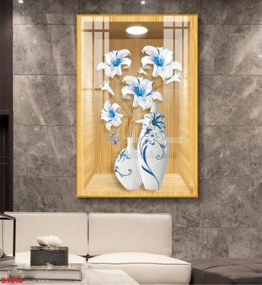 File in trần File tranh bình hoa 5D ô trưng bày đèn rọi B5D16 (file gốc) hoa văn 3D