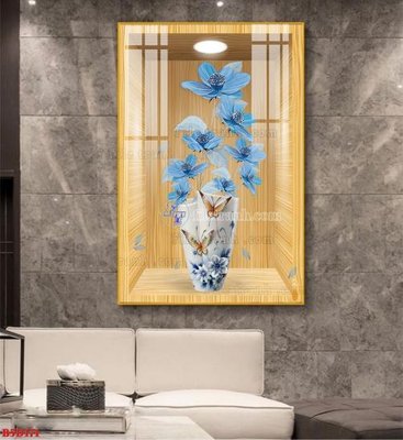 File tranh File tranh bình hoa 5D ô trưng bày đèn rọi B5D171 (gốc) in trên kính