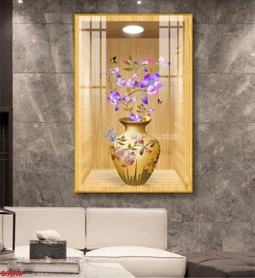 File tranh File tranh bình hoa 5D ô trưng bày đèn rọi B5D18 (bản gốc) treo tường