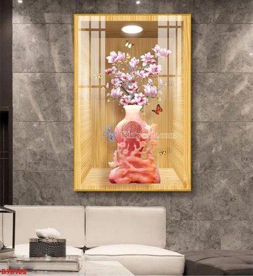 Hình ảnh file gốc in lụa File tranh bình hoa 5D ô trưng bày đèn rọi B5D182