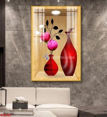 File gốc File tranh bình hoa 5D ô trưng bày đèn rọi B5D185 (in 3D) cho trang trí