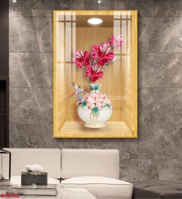 File tranh File tranh bình hoa 5D ô trưng bày đèn rọi B5D196 (gốc) chủ đề tĩnh vật