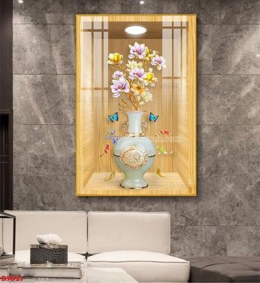 File gốc File tranh bình hoa 5D ô trưng bày đèn rọi B5D21 (in mica) trang trí