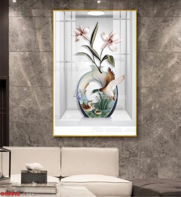 File gốc File tranh bình hoa 5D ô trưng bày đèn rọi B5D242 (in tráng gương) hiện đại