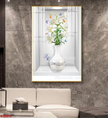 Download file gốc File tranh bình hoa 5D ô trưng bày đèn rọi B5D254 (in mica) trang trí