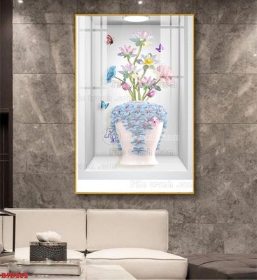 File tranh File tranh bình hoa 5D ô trưng bày đèn rọi B5D262 (bản gốc) treo phòng ăn
