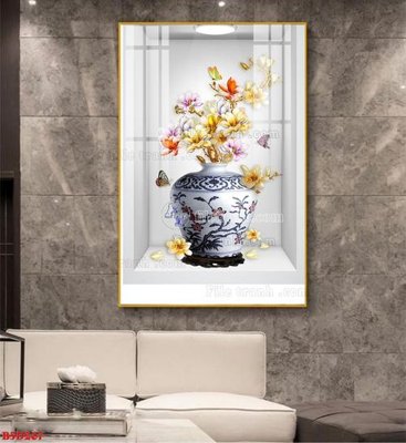 File in trần File tranh bình hoa 5D ô trưng bày đèn rọi B5D267 (bản gốc) hoa văn