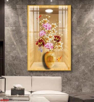 File gốc File tranh bình hoa 5D ô trưng bày đèn rọi B5D29 (dành cho trang trí nội thất)