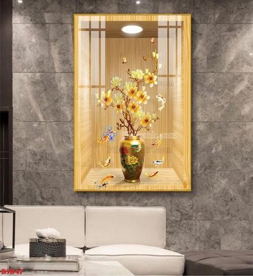 Tải file File tranh bình hoa 5D ô trưng bày đèn rọi B5D47 (gốc) làm tranh trang trí
