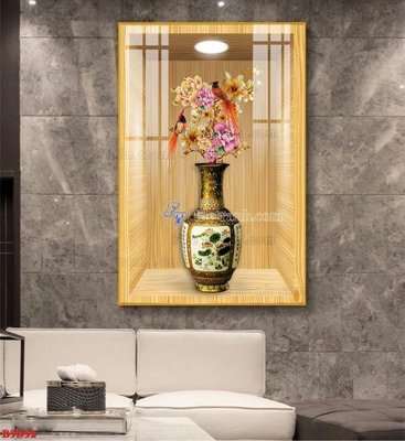 File gốc File tranh bình hoa 5D ô trưng bày đèn rọi B5D52 (in 3D) cho trang trí