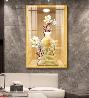 File ảnh gốc File tranh bình hoa 5D ô trưng bày đèn rọi B5D57 (chuyên in mica)