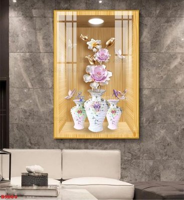 File gốc File tranh bình hoa 5D ô trưng bày đèn rọi B5D64 (cho in ấn) độc quyền