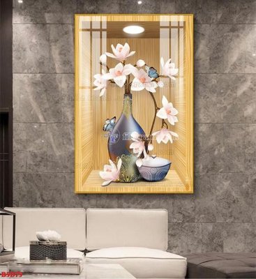 Tải file File tranh bình hoa 5D ô trưng bày đèn rọi B5D75 (gốc) in tranh tráng gương