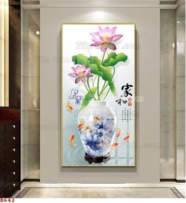 Ảnh gốc File tranh bình hoa B642 (nét căng) in mica