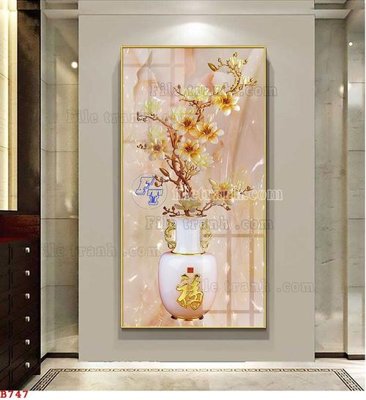 File gốc File tranh bình hoa B747 (in lụa) hoa văn cổ điển