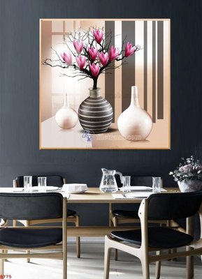 File gốc File tranh bình hoa B775 (in lụa) hoa văn cổ điển